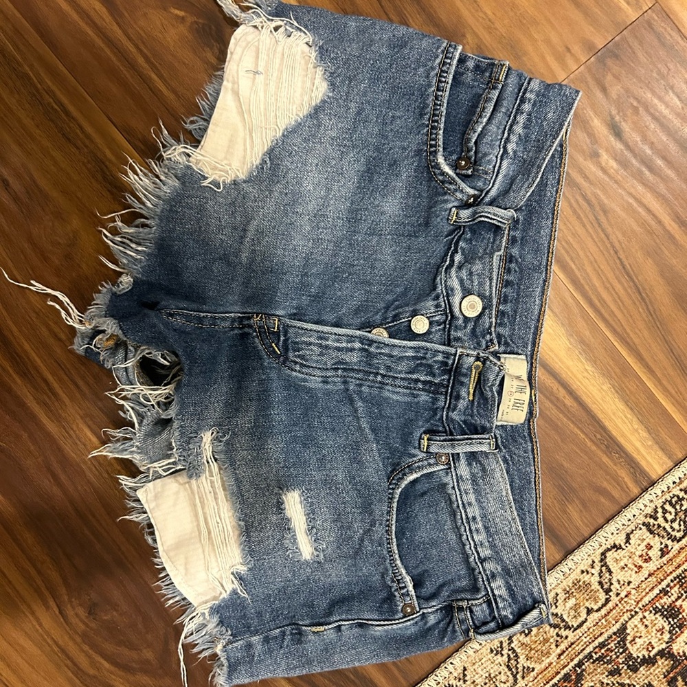 We The Free Blue Distressed Jean Shorts